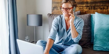 happy woman finalizing her uncontested divorce online and via phone